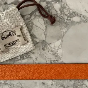 Hermes Mini Constance Black and Orange Reversible Belt with Silver Buckle ?? Hermes Constance Wallet with Belt Orange Black Gold Metal  main image 4